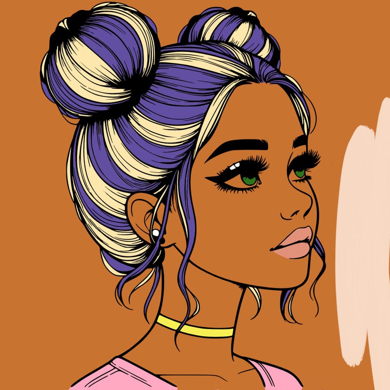 realistic girl with buns on the top of her head