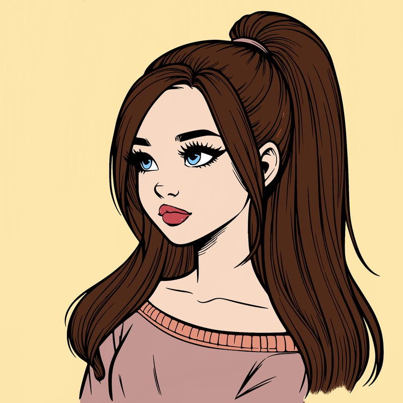 realistic girl with a high ponytail