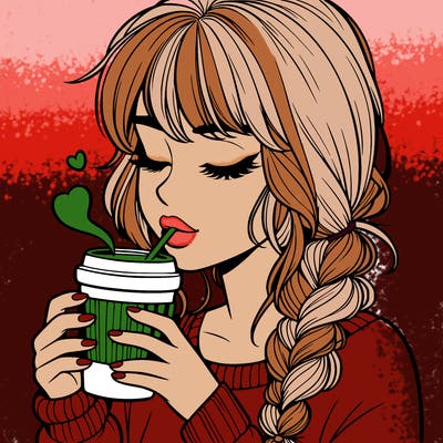 realistic girl drinking coffee