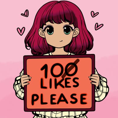 a girl holding a sign saying 100 likes please