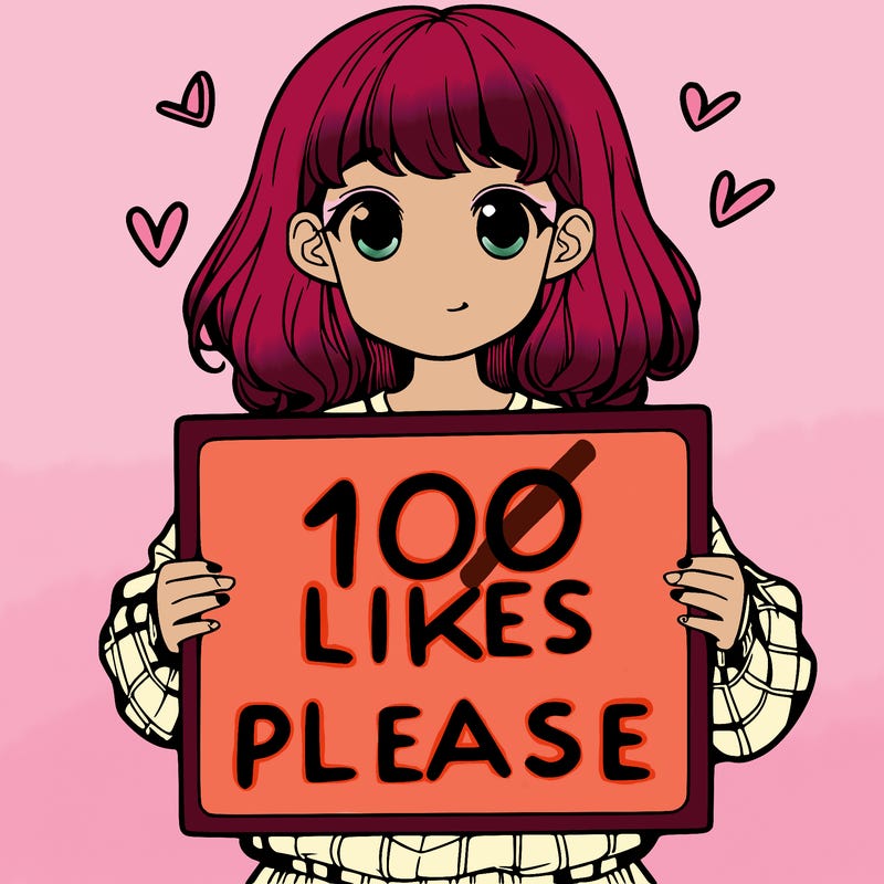 a girl holding a sign saying 100 likes please