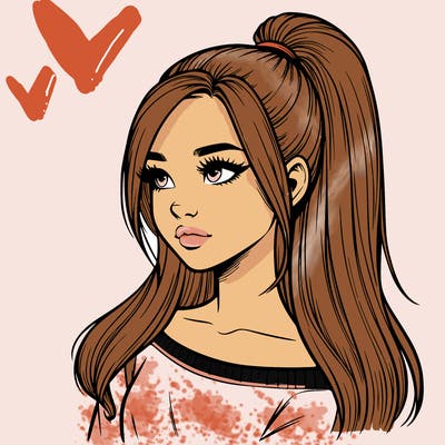 realistic girl with a high ponytail