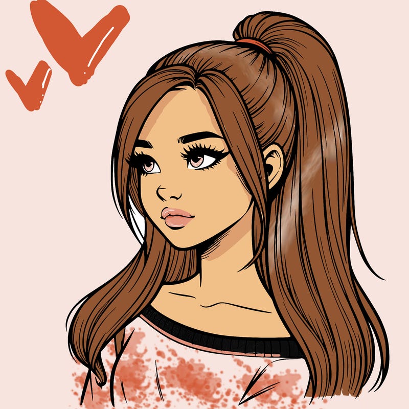 realistic girl with a high ponytail