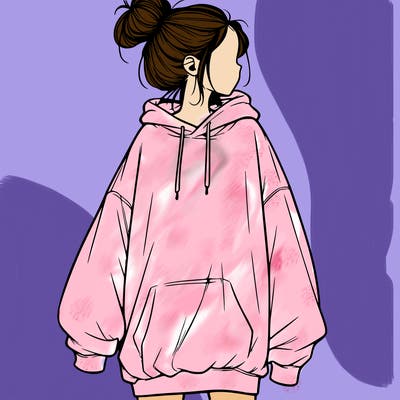 realistic girl with a oversized sweatshirt on and a bun