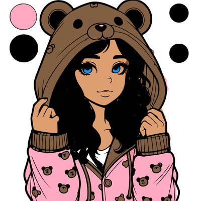 realistic girl in a animal pjs hoodie