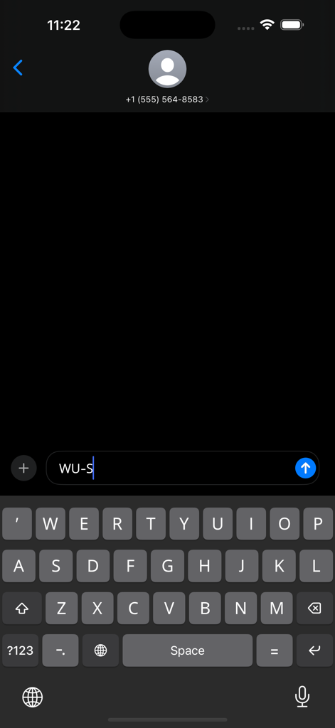 Lisu Simple Keyboard - Lisu Simple Keyboard en uso en una aplicación de mensajes de iPhone con modo oscuro