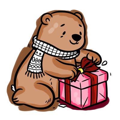 polar bear wrapping a present