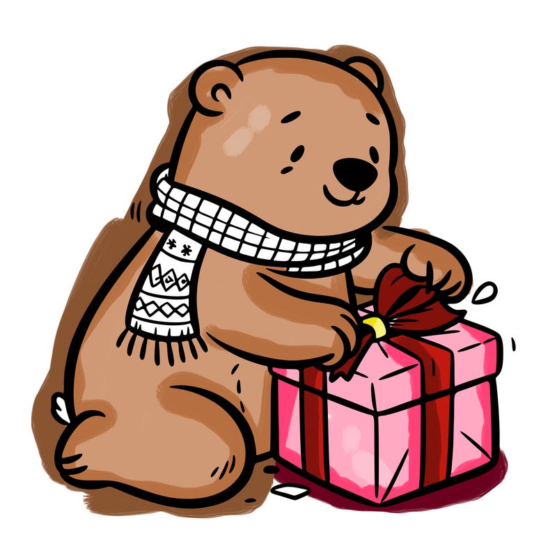 polar bear wrapping a present