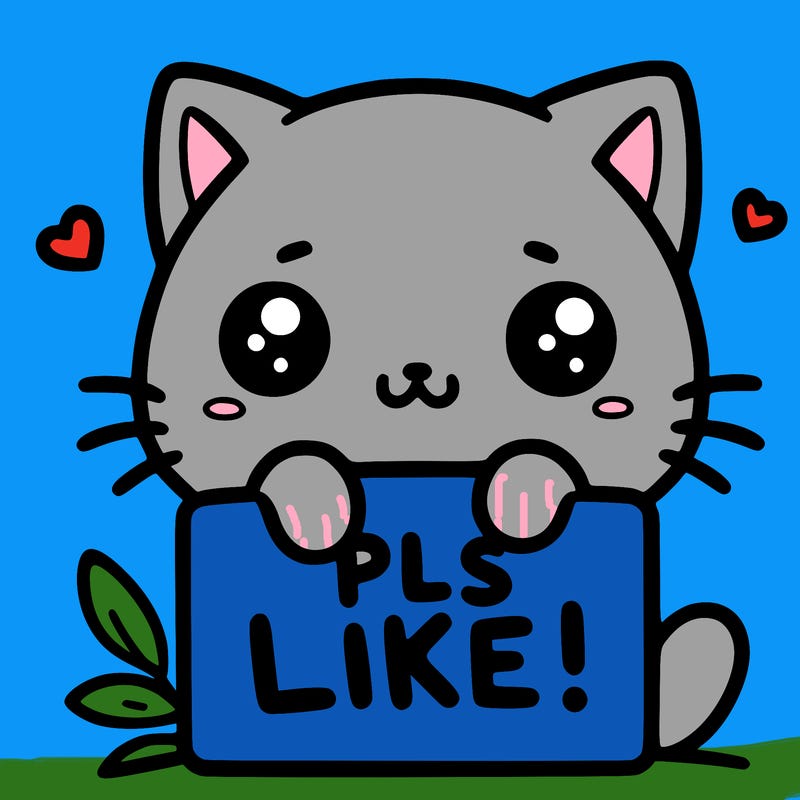 cute kitty holding up a sign that says pls like!