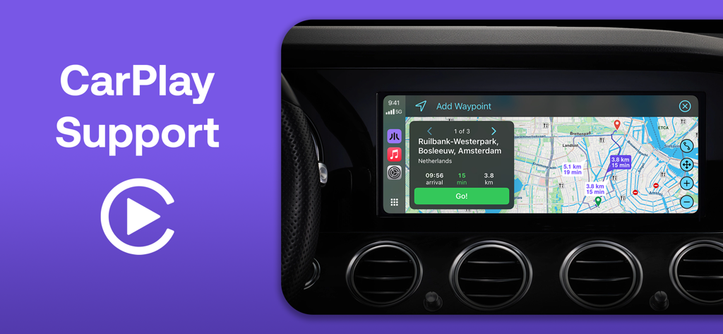 Magic Earth Navigation & Maps - Magic Earth Navigation and Maps app displayed on a car dashboard via Apple CarPlay