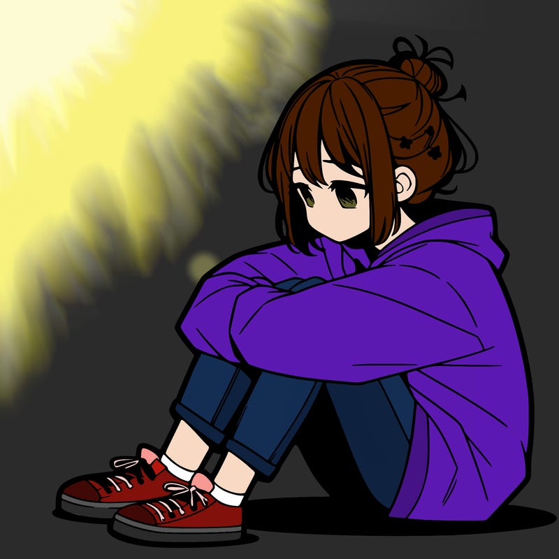 sad anime girl sitting alone