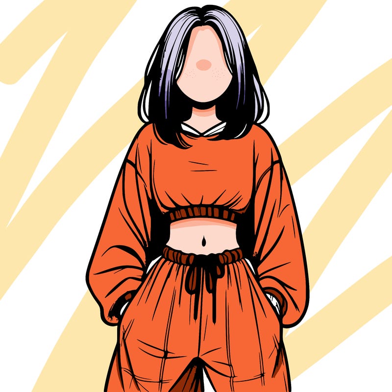 realistic girl faceless with baggy pants and a crop top