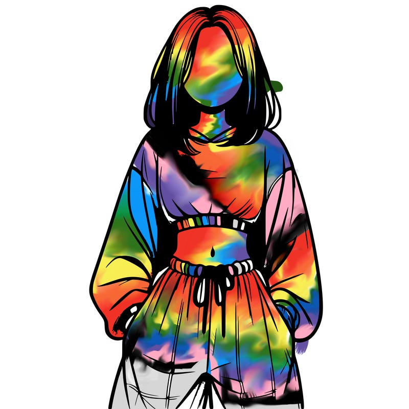 realistic girl faceless with baggy pants and a crop top