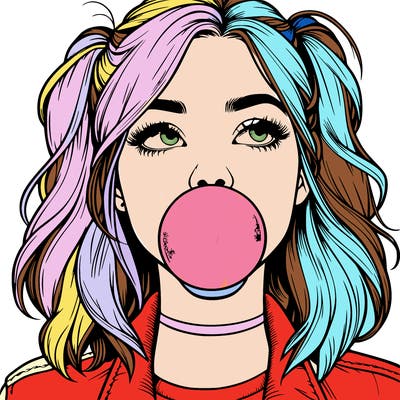 realististic girl blowing bubble -gum
