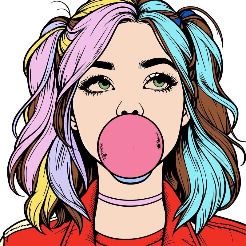 realististic girl blowing bubble -gum