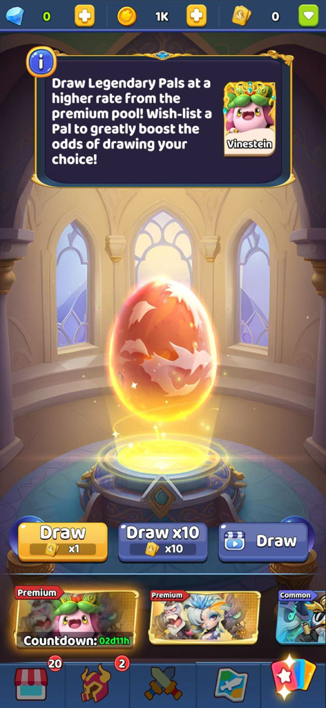 Merge Battle: PvP Arena - A summoning screen in Merge Battle showing a glowing orange egg and legendary character Vinestein