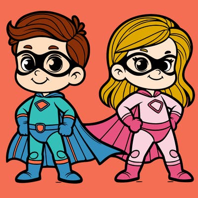 2 superheroes one is a boy of 5 and one is a girl 3 years