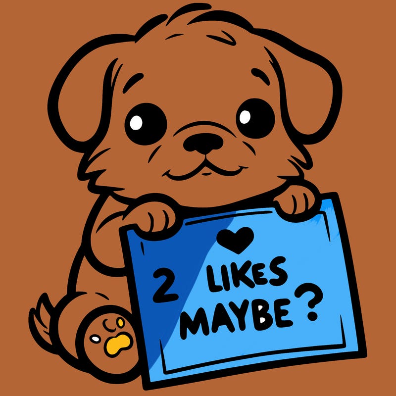 a puppy holding a sign that says 2 likes maybe?