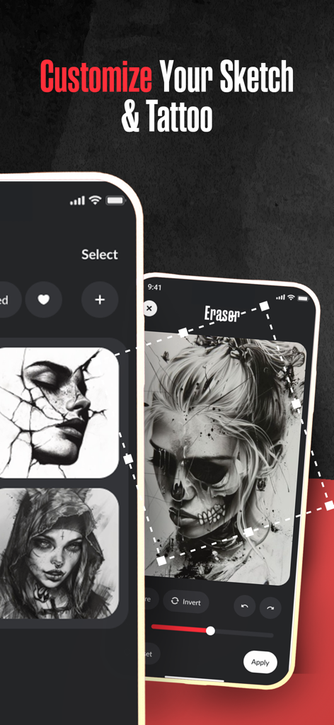 Tattoo Maker: Ink Design Art - Interface of the Tattoo Maker app showing tools to customize and edit artistic tattoo sketches