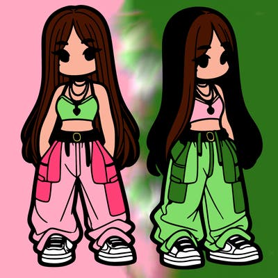 girl in baggy pants crop top and long hair