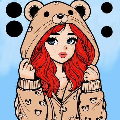 realistic girl in a animal pjs hoodie
