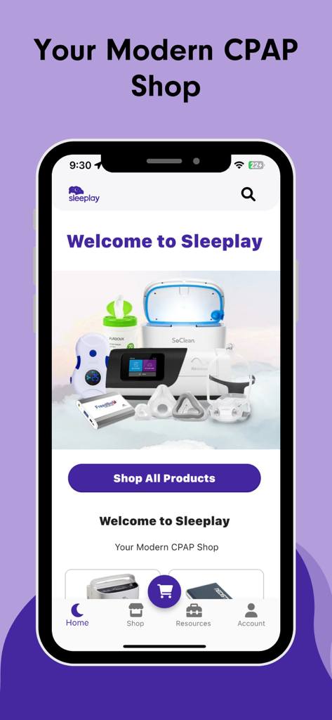 Sleeplay - Sleeplay mobile app home screen showing CPAP machines and accessories