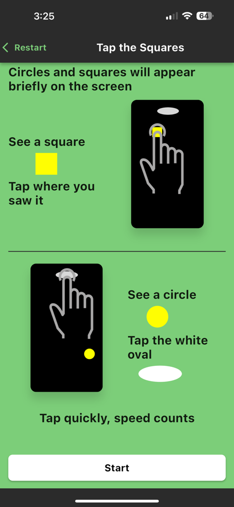 DRUIDapp - Instructions for a cognitive and motor impairment test on the DRUIDapp interface.