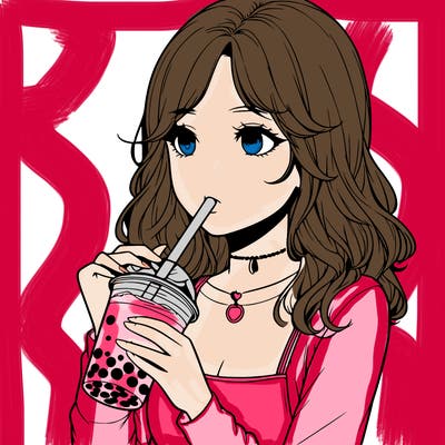 realistic girl drinking boba tea