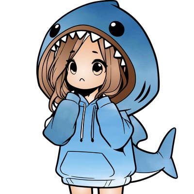 girl with oversized shark hoodie