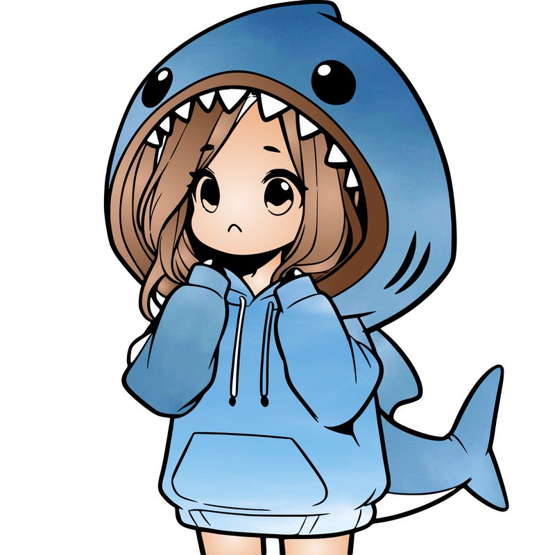 girl with oversized shark hoodie