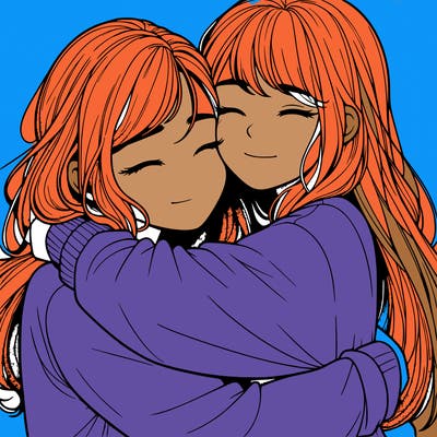 realistic two girls hugging
