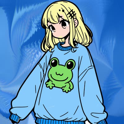 girl wearing frogging sweatshirt