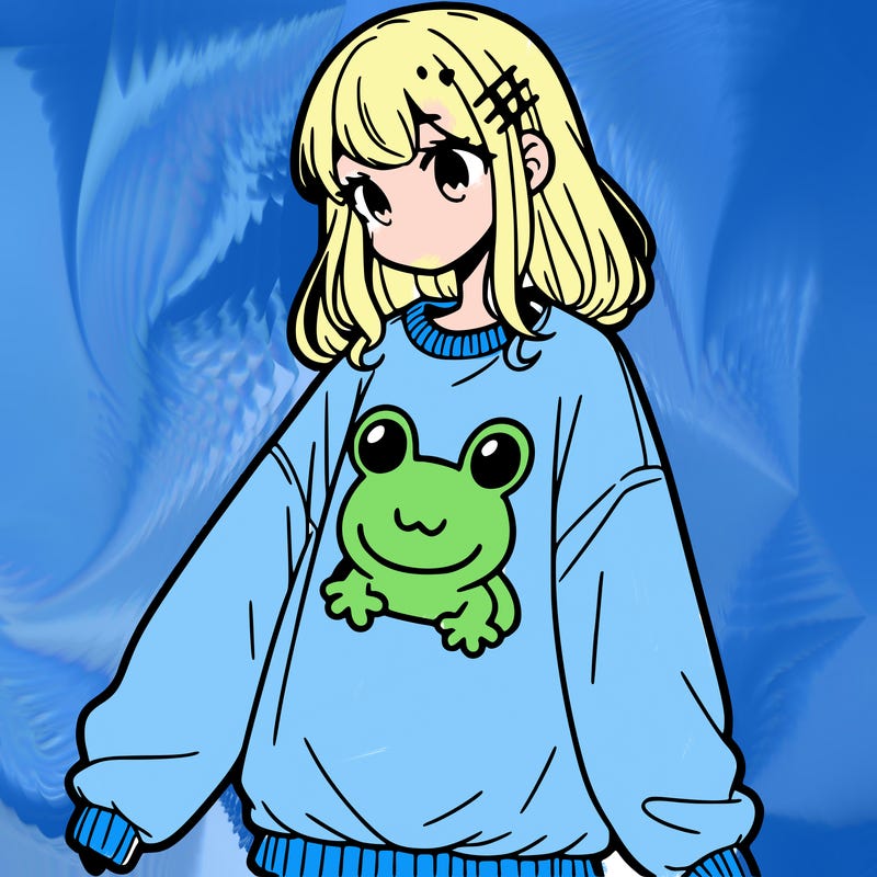 girl wearing frogging sweatshirt