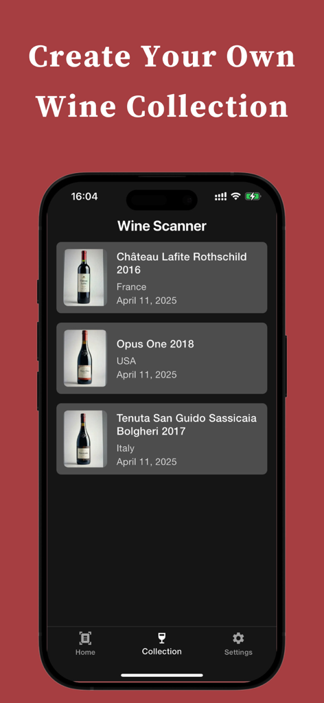 Interface da coleção de vinhos digitais mostrando garrafas escaneadas