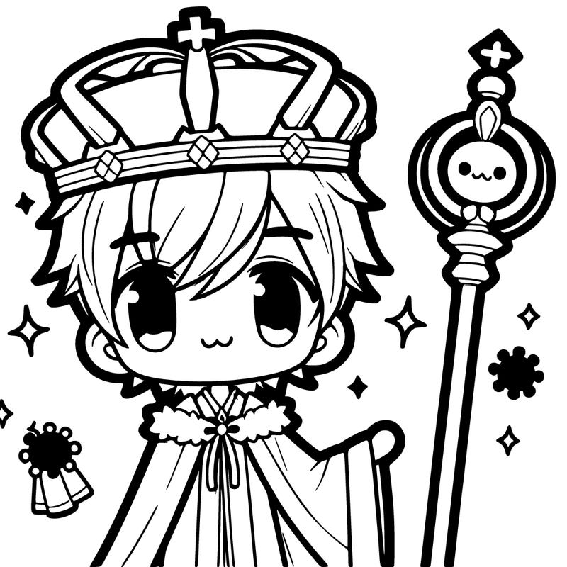 manga character with a staff and crown