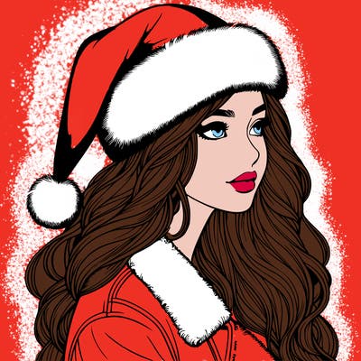 realistic girl in santa hat