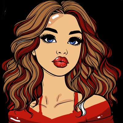 realistic girl with wavy hair and lips