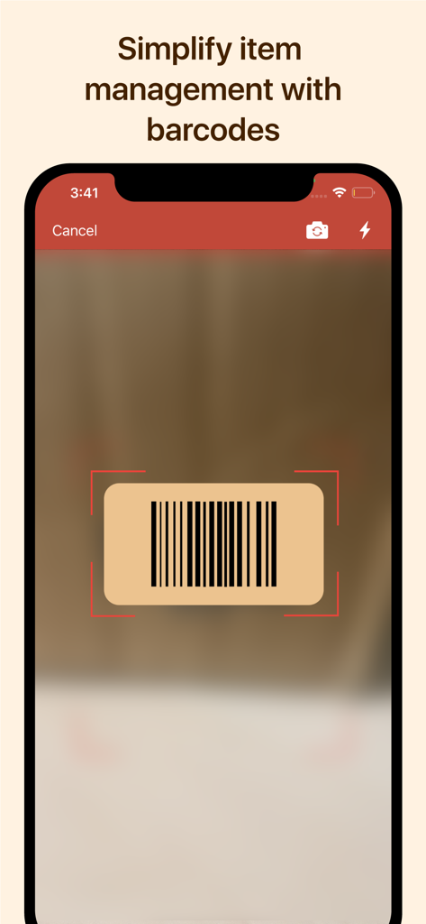 Zoho Inventory app barcode scanner interface on a smartphone