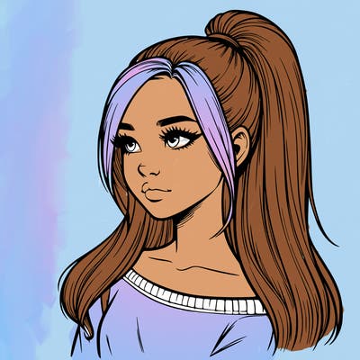 realistic girl with a high ponytail