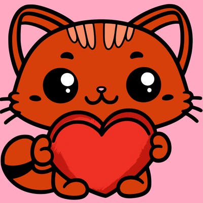 cat holding a  heart