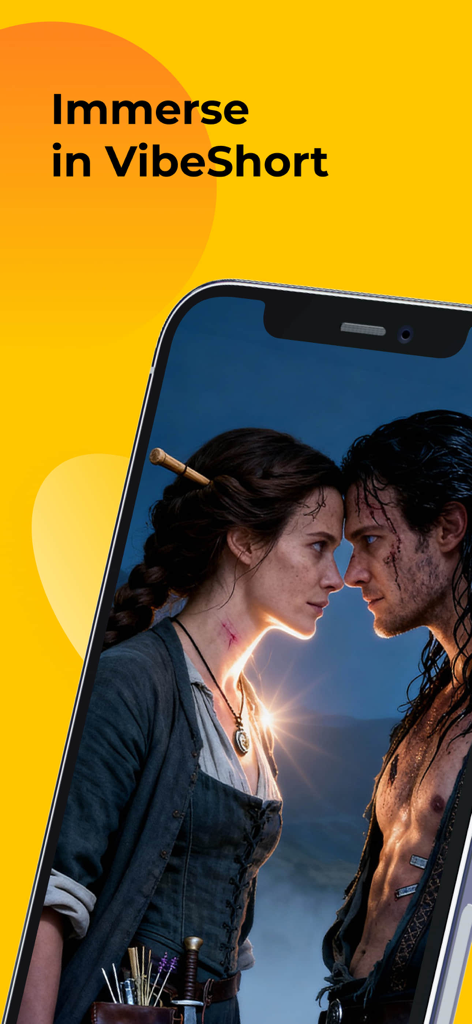 VibeShort: AI Comic Dramas - Ein Smartphone, das eine romantische filmische Dramenszene aus der VibeShort-App anzeigt