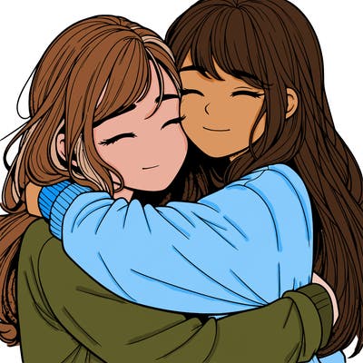 realistic two girls hugging