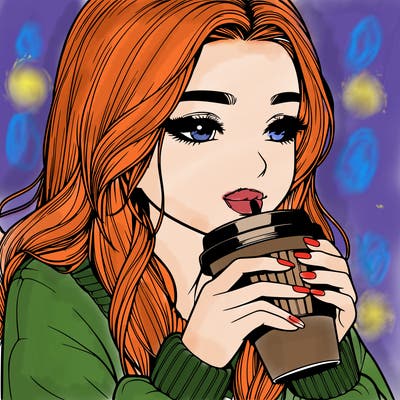 realistic girl drinking coffee