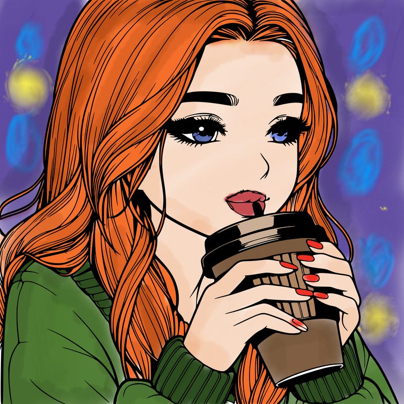 realistic girl drinking coffee