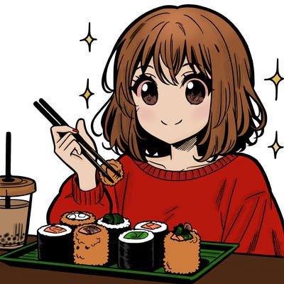 manga girl who loves sushi