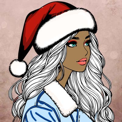 realistic girl in santa hat