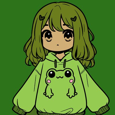 girl wearing frogging sweatshirt