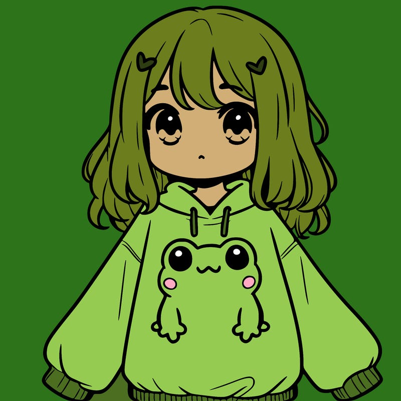 girl wearing frogging sweatshirt