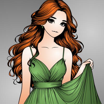 realistic girl in flowy silky prom dress