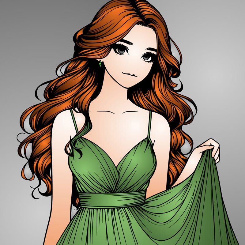 realistic girl in flowy silky prom dress